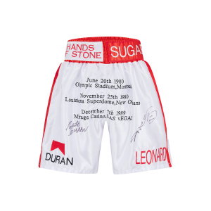 Roberto Duran & Sugar Ray Leonard Signed Trunks 2